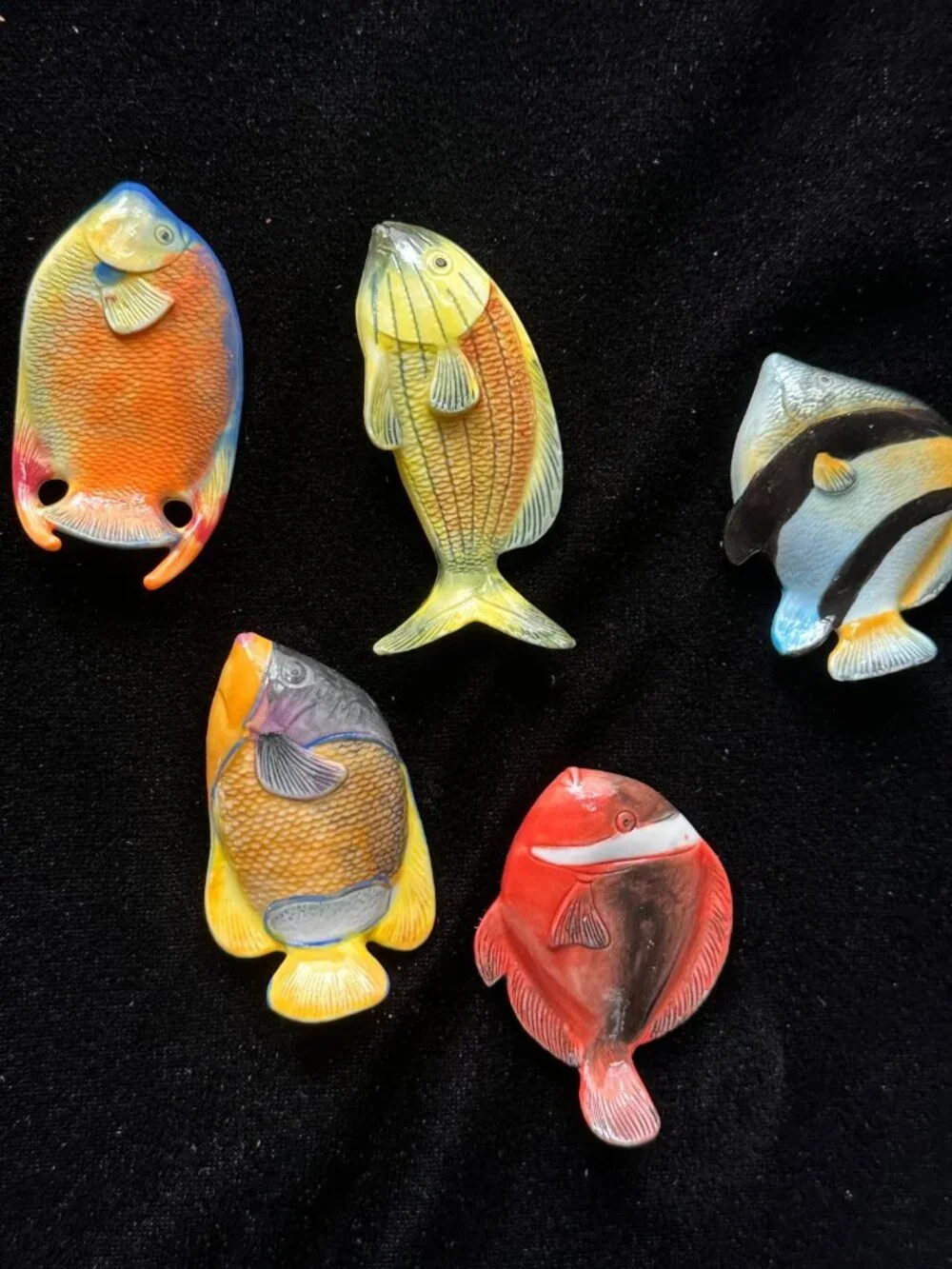 Vintage Porcelain Fish Chopstick Rests Set of 5 Tropical Fish Table Decor